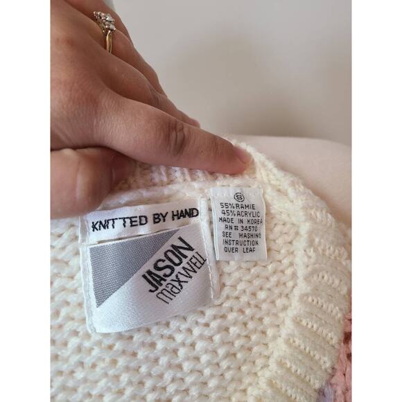 Vintage 90s pastel bauble bobble knit sweater with floral details Large - Picture 6 of 6